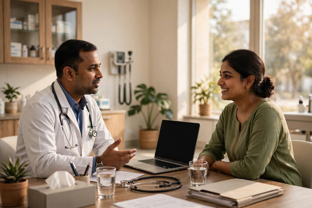 Modern hospital website design in India shown on a tablet